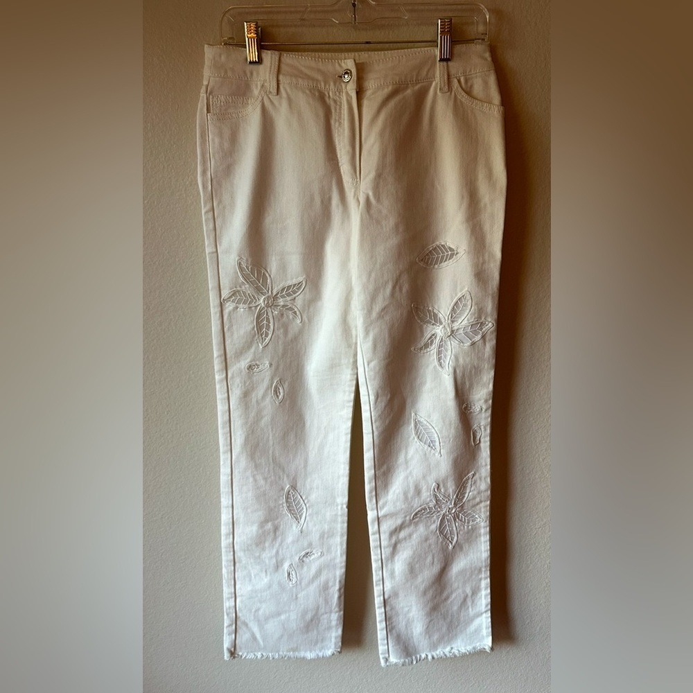 Escada‎ Women Size 36/small White 5 Pocket Jean Pants - Inlaid Leg Detailing
